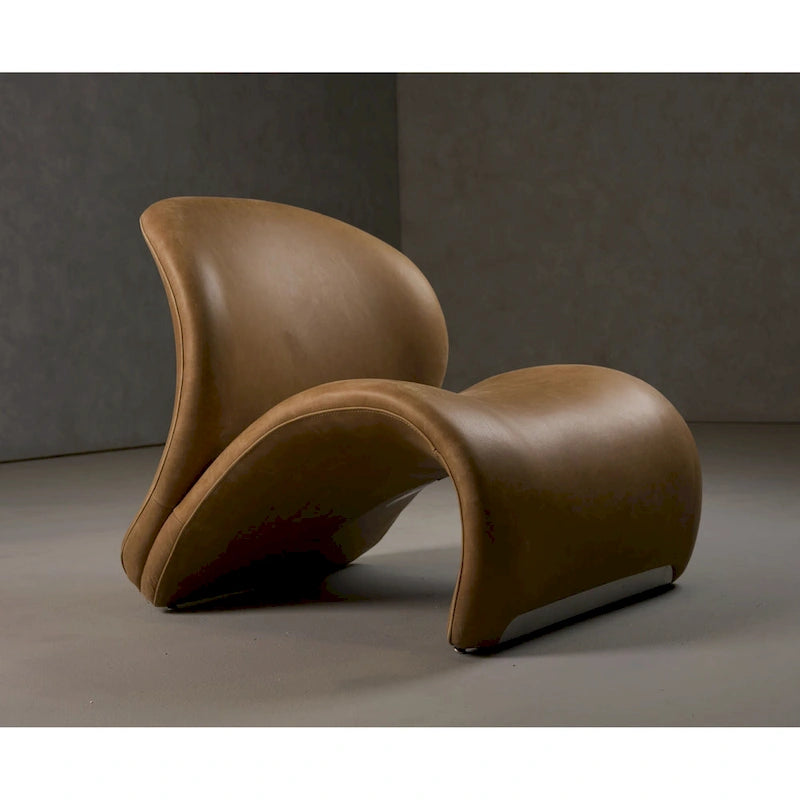 Poltrona moderna in pelle marrone – Sedia a sdraio Mid-Century per soggiorno