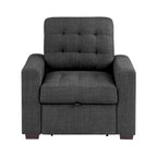 Poltrona Cliff da 37 pollici, pouf estraibile, poliestere grigio scuro, legno espresso