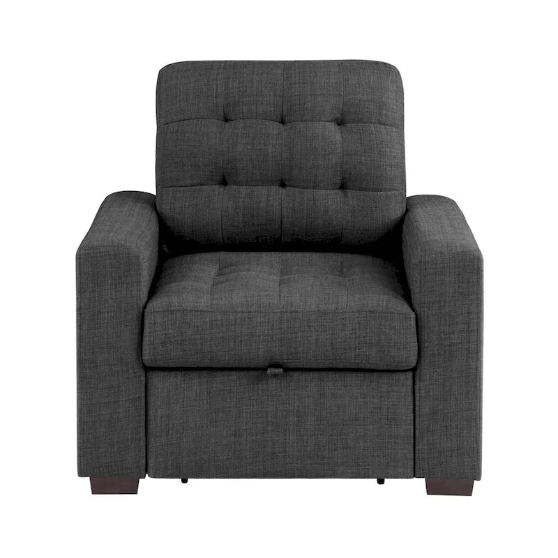 Poltrona Cliff da 37 pollici, pouf estraibile, poliestere grigio scuro, legno espresso
