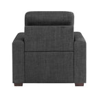 Poltrona Cliff da 37 pollici, pouf estraibile, poliestere grigio scuro, legno espresso