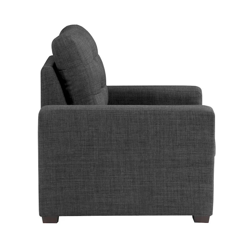 Poltrona Cliff da 37 pollici, pouf estraibile, poliestere grigio scuro, legno espresso