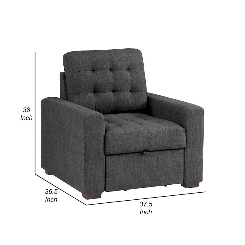 Poltrona Cliff da 37 pollici, pouf estraibile, poliestere grigio scuro, legno espresso