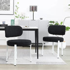 Sedia da pranzo moderna imbottita in Boucle con gambe in metallo bianco – Set da 2
