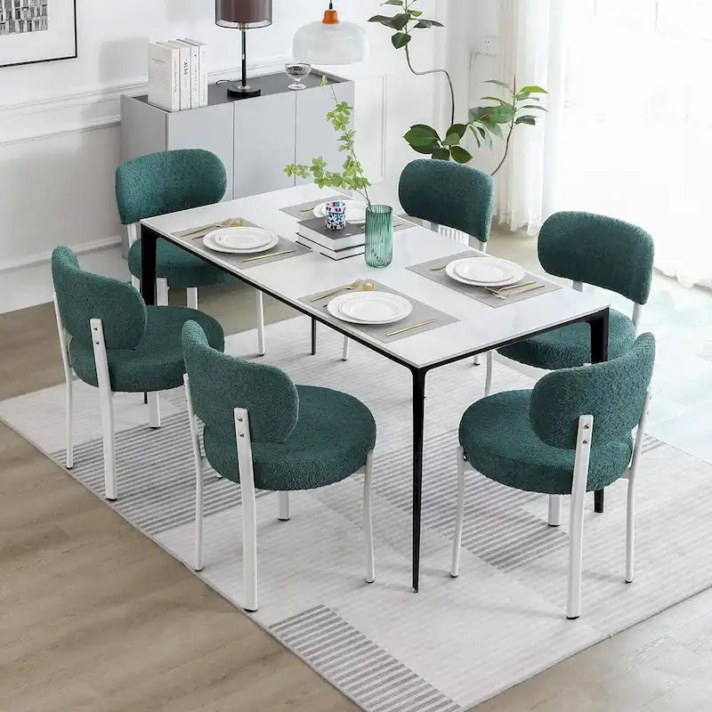 Sedia da pranzo moderna imbottita in Boucle con gambe in metallo bianco – Set da 2