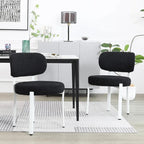 Sedia da pranzo moderna imbottita in Boucle con gambe in metallo bianco – Set da 2