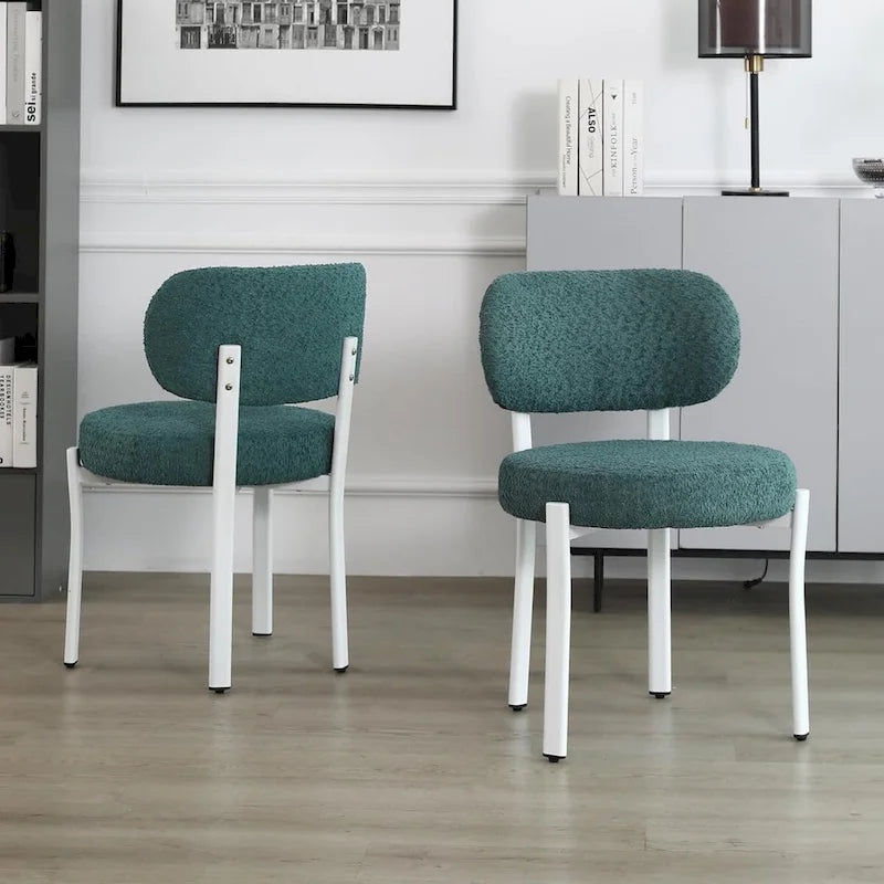 Sedia da pranzo moderna imbottita in Boucle con gambe in metallo bianco – Set da 2