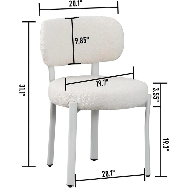 Sedia da pranzo moderna imbottita in Boucle con gambe in metallo bianco – Set da 2