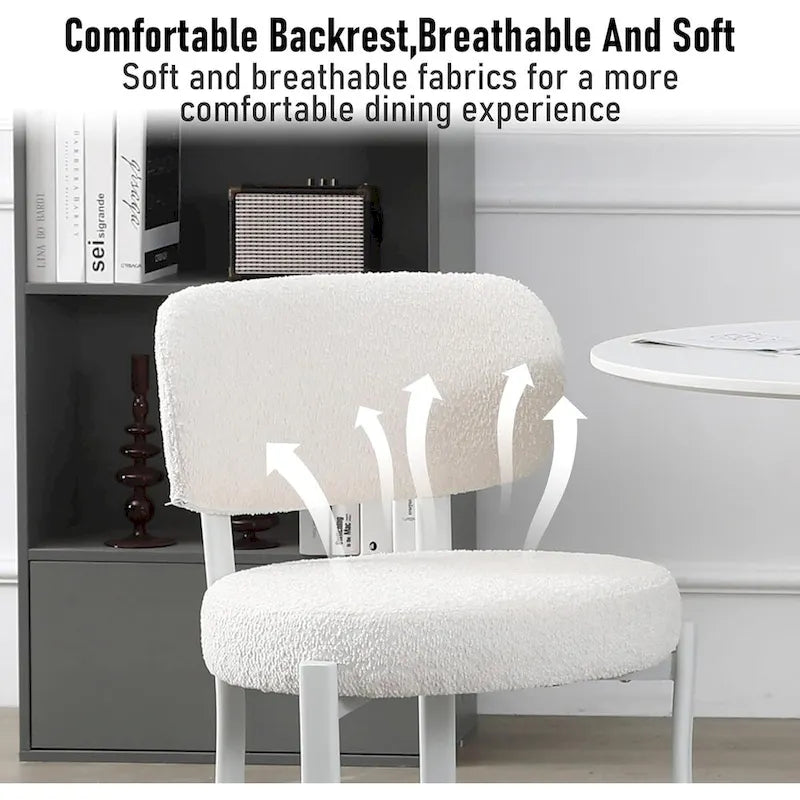 Sedia da pranzo moderna imbottita in Boucle con gambe in metallo bianco – Set da 2