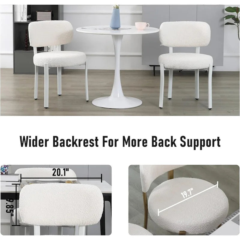 Sedia da pranzo moderna imbottita in Boucle con gambe in metallo bianco – Set da 2