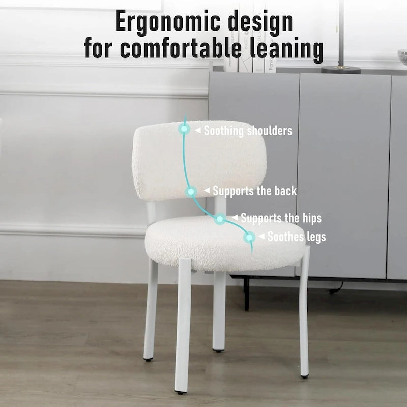 Sedia da pranzo moderna imbottita in Boucle con gambe in metallo bianco – Set da 2