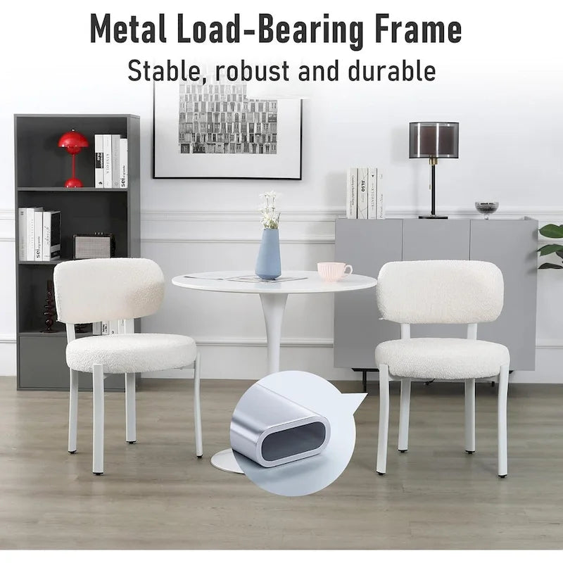 Sedia da pranzo moderna imbottita in Boucle con gambe in metallo bianco – Set da 2