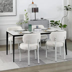 Sedia da pranzo moderna imbottita in Boucle con gambe in metallo bianco – Set da 2