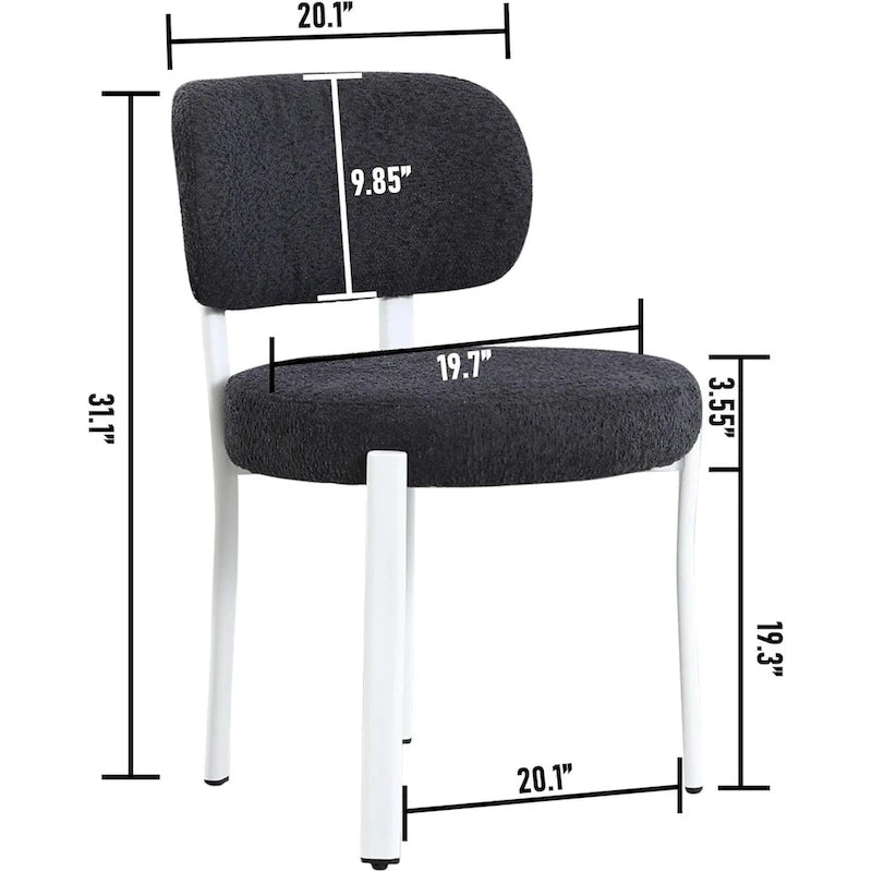 Sedia da pranzo moderna imbottita in Boucle con gambe in metallo bianco – Set da 2