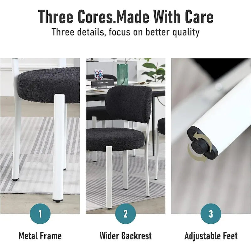 Sedia da pranzo moderna imbottita in Boucle con gambe in metallo bianco – Set da 2