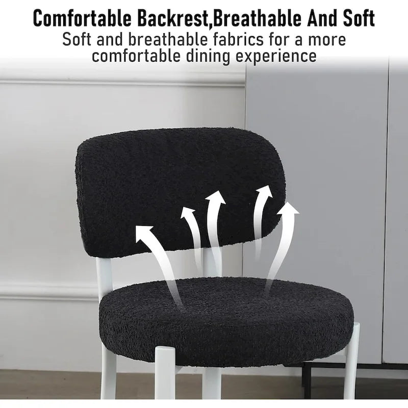 Sedia da pranzo moderna imbottita in Boucle con gambe in metallo bianco – Set da 2