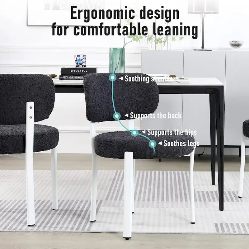 Sedia da pranzo moderna imbottita in Boucle con gambe in metallo bianco – Set da 2