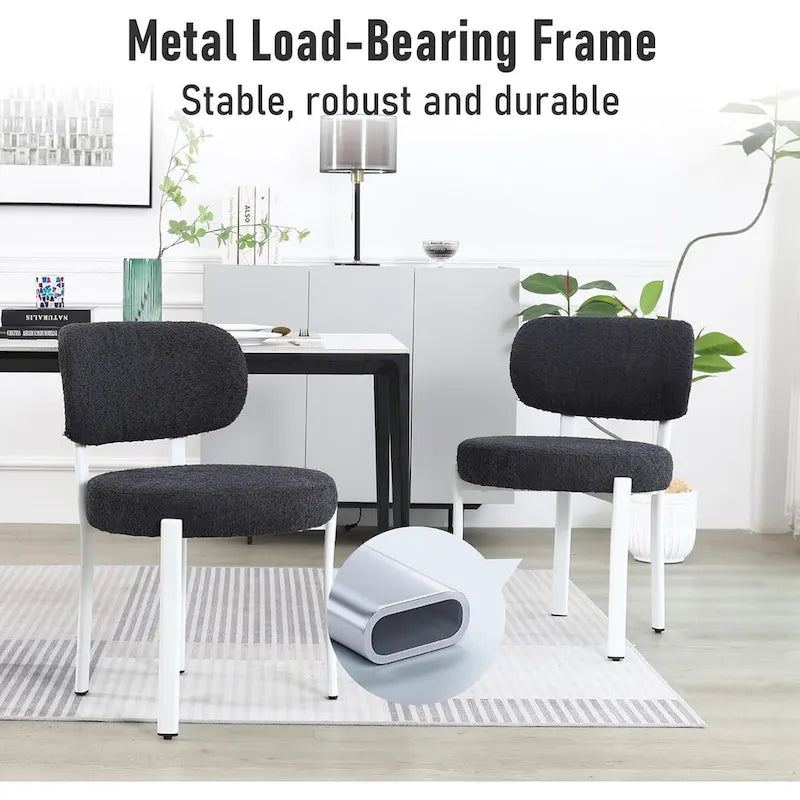 Sedia da pranzo moderna imbottita in Boucle con gambe in metallo bianco – Set da 2