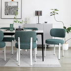 Sedia da pranzo moderna imbottita in Boucle con gambe in metallo bianco – Set da 2