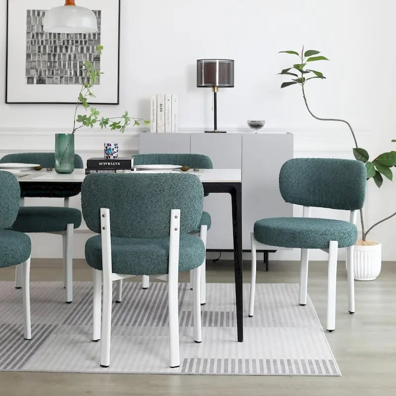 Sedia da pranzo moderna imbottita in Boucle con gambe in metallo bianco – Set da 2