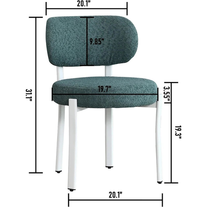 Sedia da pranzo moderna imbottita in Boucle con gambe in metallo bianco – Set da 2