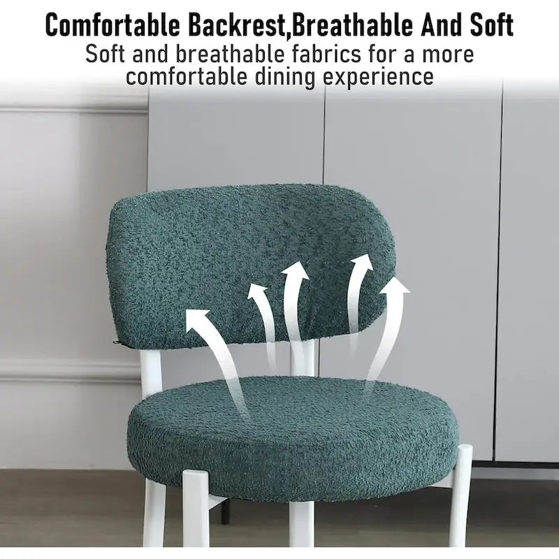 Sedia da pranzo moderna imbottita in Boucle con gambe in metallo bianco – Set da 2