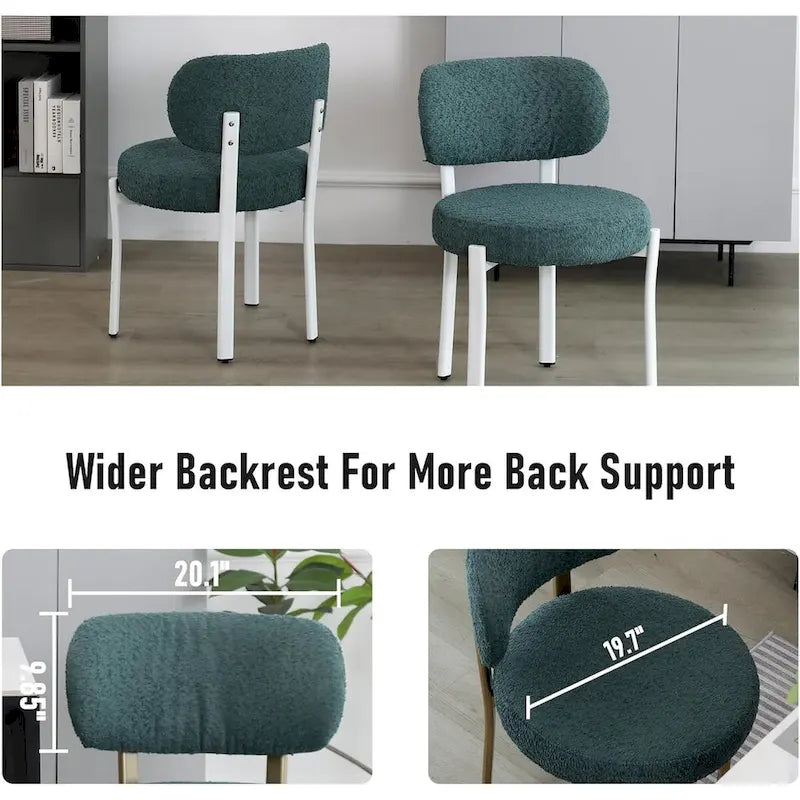 Sedia da pranzo moderna imbottita in Boucle con gambe in metallo bianco – Set da 2