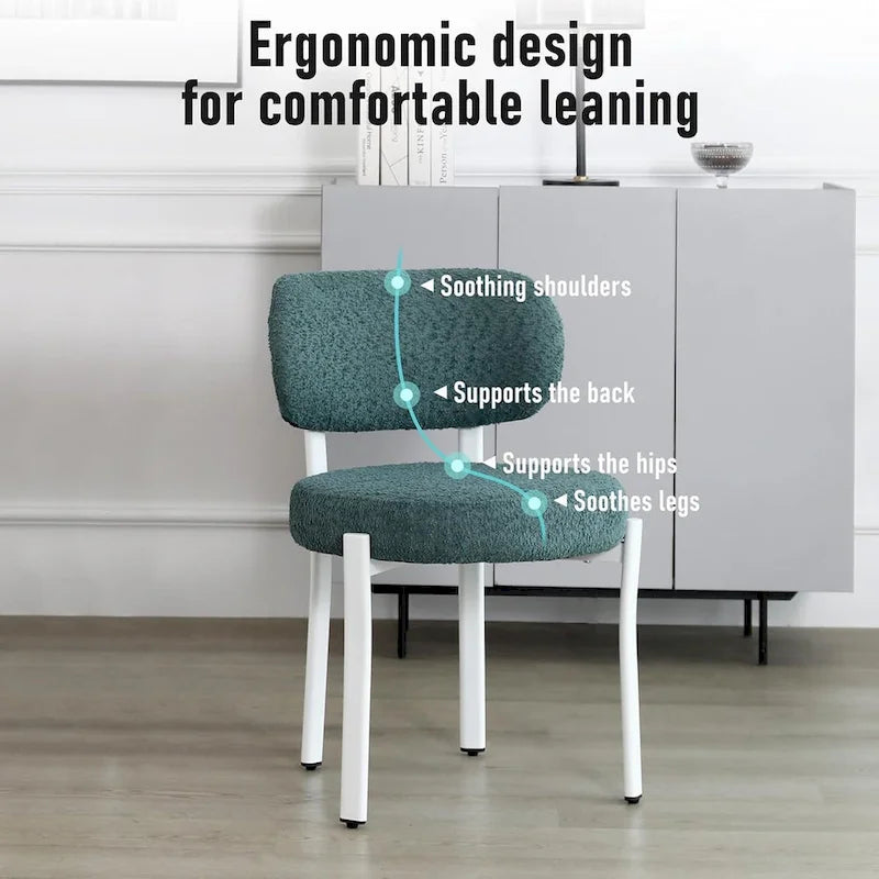 Sedia da pranzo moderna imbottita in Boucle con gambe in metallo bianco – Set da 2