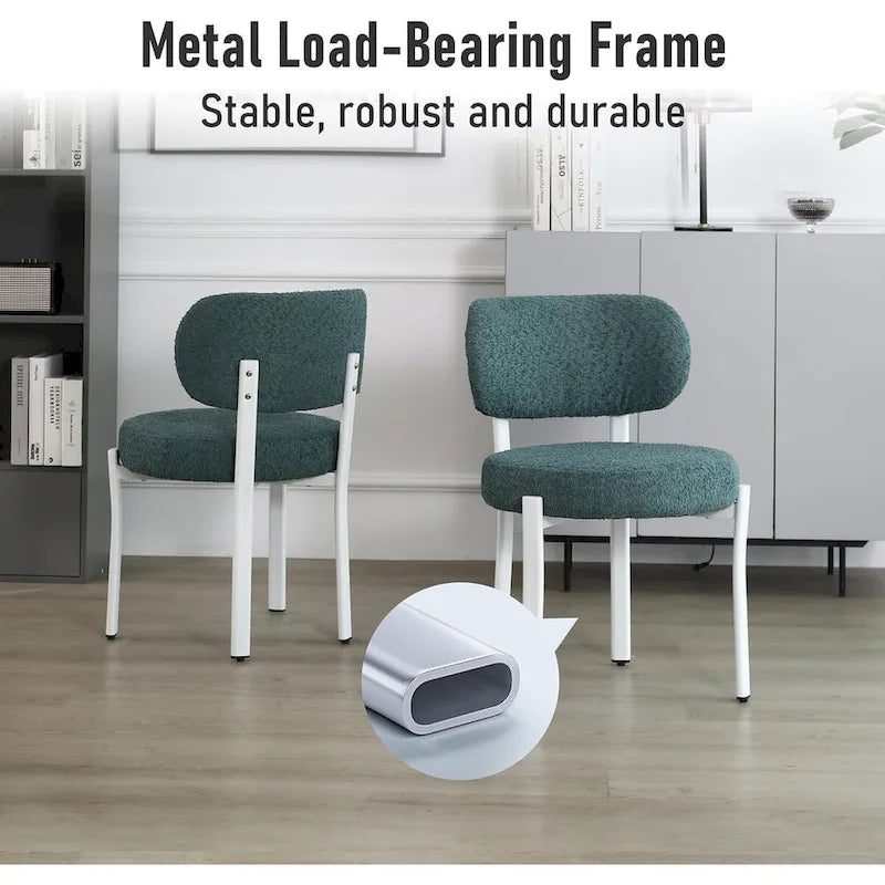 Sedia da pranzo moderna imbottita in Boucle con gambe in metallo bianco – Set da 2