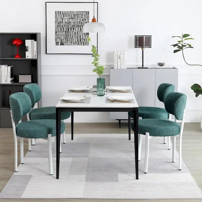Sedia da pranzo moderna imbottita in Boucle con gambe in metallo bianco – Set da 2