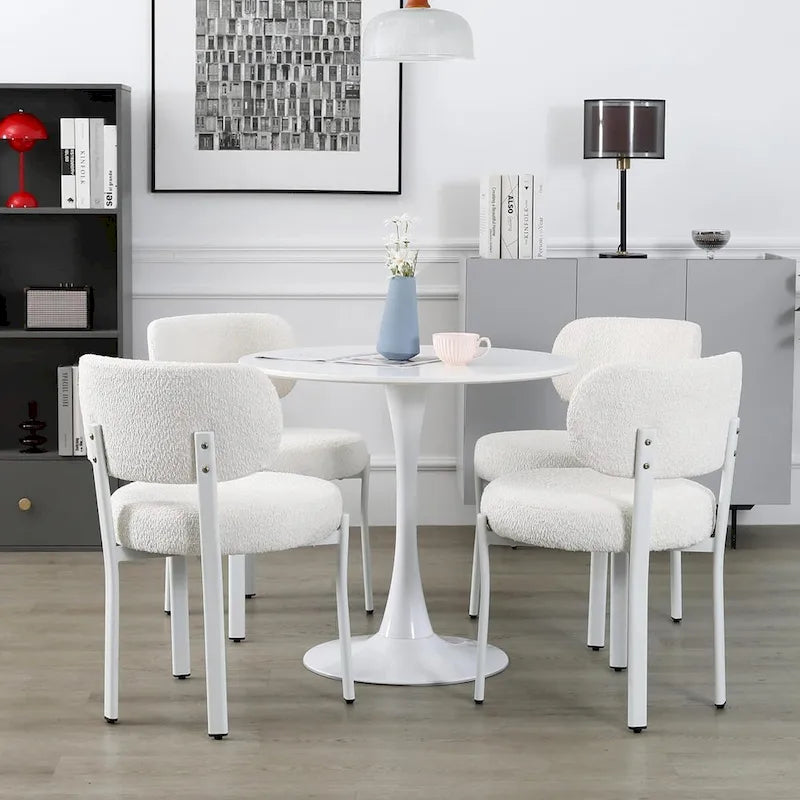Sedia da pranzo moderna imbottita in Boucle con gambe in metallo bianco – Set da 2
