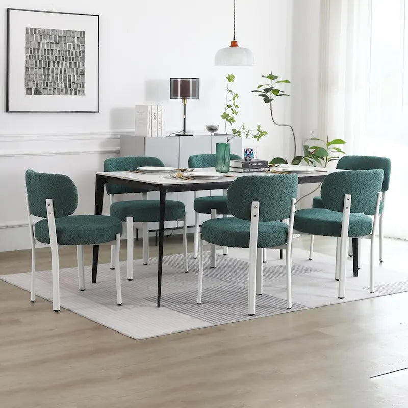 Sedia da pranzo moderna imbottita in Boucle con gambe in metallo bianco – Set da 2