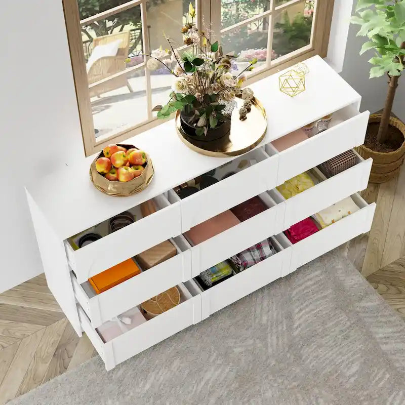 Cassettiera bianca a 9 cassetti con design elegante e dispositivo anti-ribaltamento